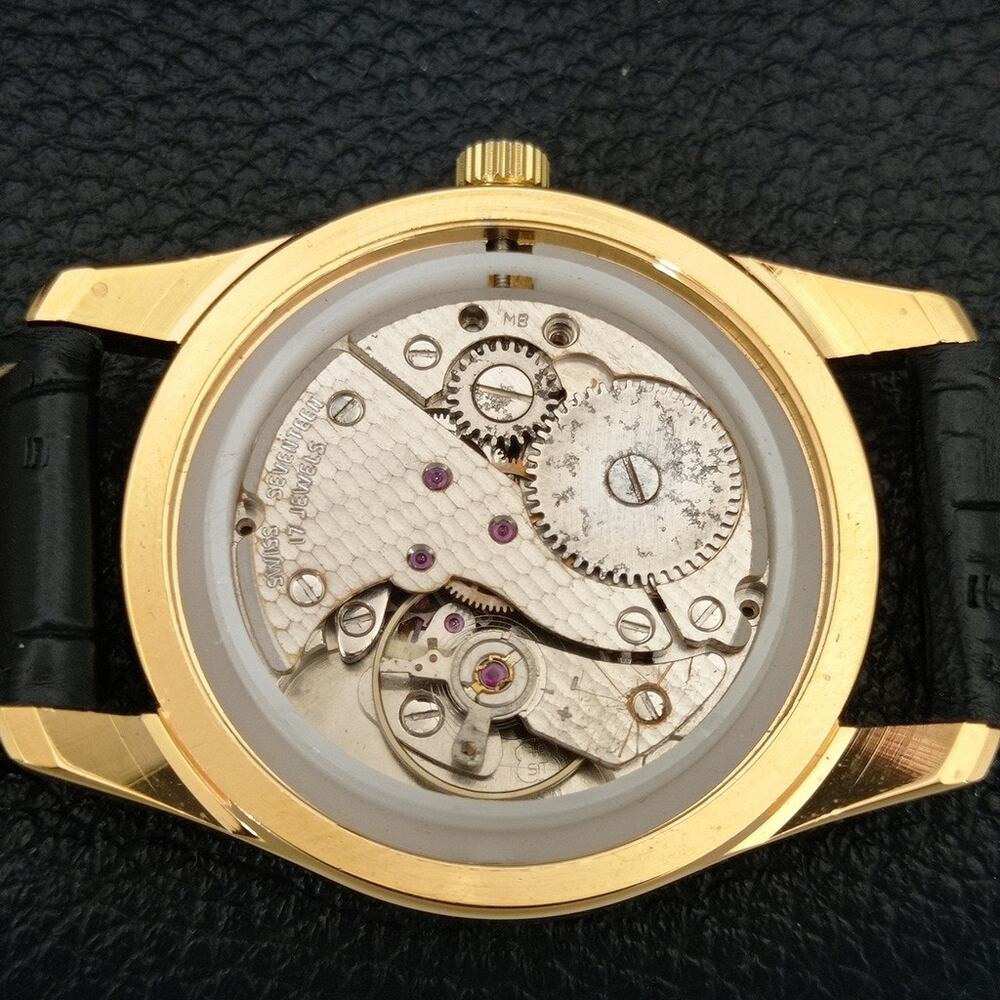 Vintage 1976 Roamer Manual Mens Gold Watch W/Leather Strap & White accents - Picture 9 of 9
